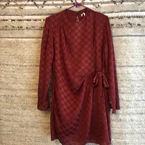 Red long sleeve wrap dress